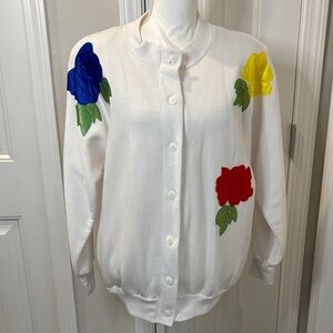 Vintage Rochelle California Large Floral Appliqué Boho Sweatshirt Size Medium